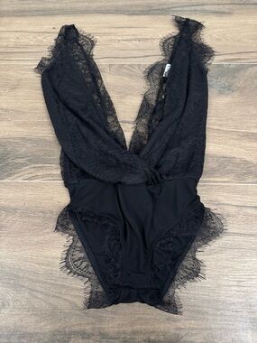 NWT Vici Super Deep V Black Lace Bodysuit